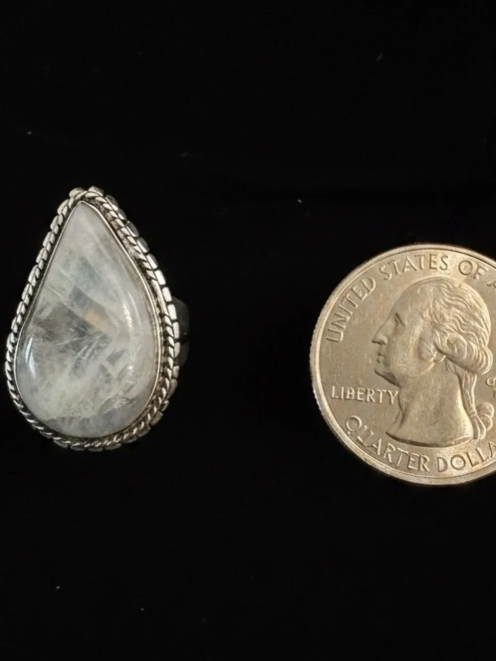 Sterling Silver Teardrop Moonstone Ring -‎ White